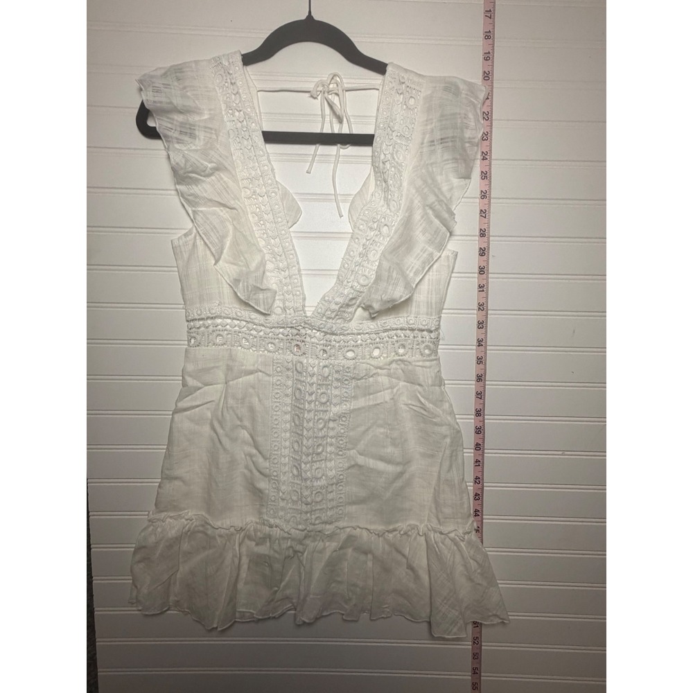 Melody White Crochet Lace Ruffle V-Neck Mini Dress CHD950139 Womens Large NEW